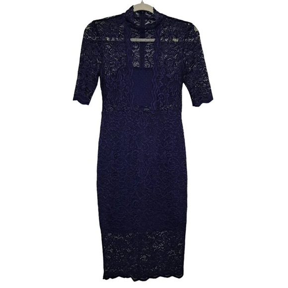 Express Design Studio Dark Navy Blue Trim Lace Dress - Womens Size 2 - Picture 16 of 16